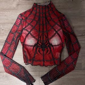 Red Spider Web Mesh Top